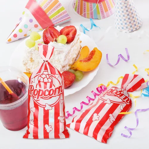 Miniatura 5 de Teling 100 bolsas de palomitas de maíz, 100 bolsas de palomitas de maíz para fiestas, bolsas de dulces de galletas a rayas rojas y blancas con 150
