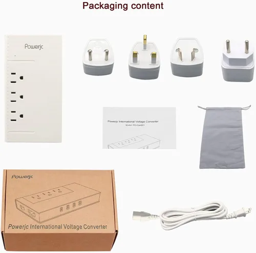 Miniatura 6 de Convertidor de voltaje de viaje Adaptador de corriente reductor de 220 V a 110 V Potencia nominal 1500 con 4 puertos de carga USB inteligentes ETL