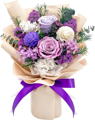 Miniatura 10 de QOEAZY Flores para entrega, ramo de flores preservadas con caja de regalo, regalos de rosas para mujeres, mamá, abuela