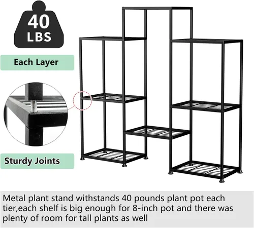 Miniatura 5 de Soporte de plantas de metal para interior, soportes de plantas de metal para exterior, estante escalonado de 4 niveles para múltiples plantas, 8