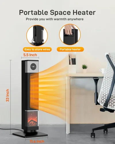 Miniatura 6 de Calentador de espacio con termostato, calentador de torre de cerámica oscilante para habitaciones grandes, temporizador y control remoto