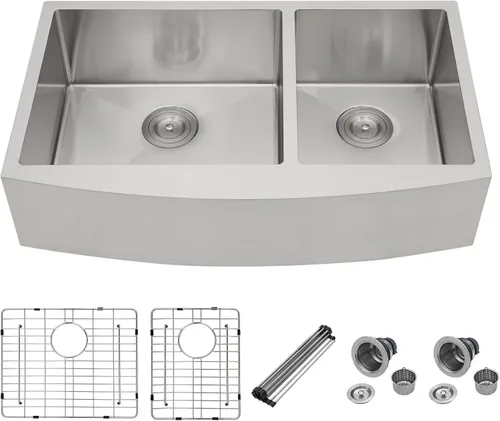 Miniatura 13 de Mocoloo Fregadero de granja de 30 pulgadas de acero inoxidable - Fregadero de cocina de granja de 30x21 pulgadas con delantal frontal, de un solo