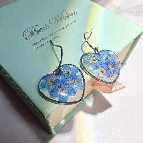 Miniatura 10 de Pressed Flower Earrings,Handmade Forget-Me-Not and Queen Anne's Lace Wildflower Earrings,Unique Resin Dried Flower,Perfect for Parties