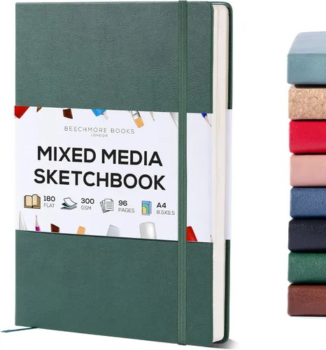 Miniatura 14 de Beechmore Books Cuaderno de bocetos A5 – 14,7x21 cm Cuaderno de bocetos de tapa dura premium de cuero vegano, 96 páginas perforadas de 300 g/m²