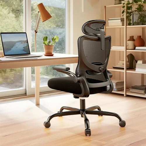 Miniatura 7 de Marsail - Silla ergonómica de oficina - Silla de escritorio con respaldo alto de malla y soporte lumbar ajustable, silla giratoria con ruedas, Negro