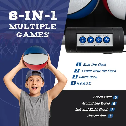 Miniatura 3 de Giantex Juego de arcade de baloncesto plegable, juego de arcade de baloncesto electrónico de doble disparo con 8 modos de juego, 4 bolas, 2 aros