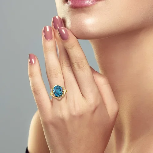Miniatura 5 de Gem Stone King Anillo de plata chapado en oro amarillo de 18 quilates con topacio azul de Londres de 6,07 quilates