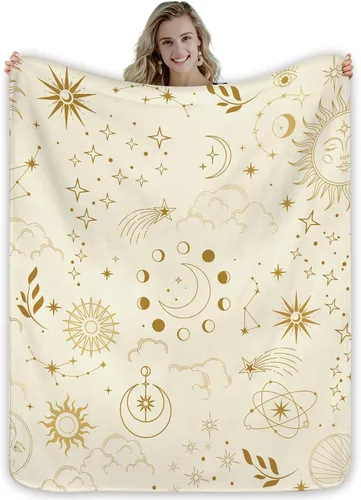 Miyotaa Manta de Astrología de Constelación Celestial 50 pulgadas de ancho x 60 pulgadas de alto Fases de Sol y Luna Misteriosa Beige Creciente
