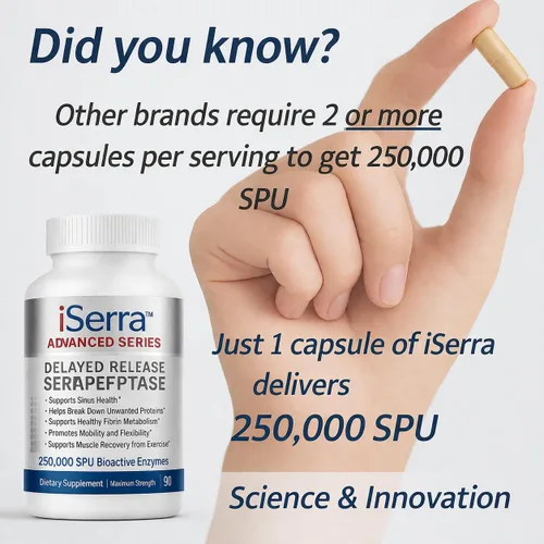 Miniatura 2 de iSerra Advanced Series Serrapeptase 250,000 SPU por cápsula (500,000 SPU por 2 cápsulas) Máxima fuerza 12 veces potente Serratiopeptidasa 90