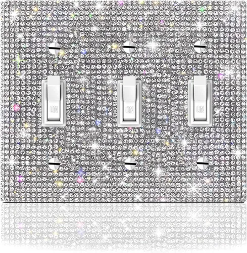 Miniatura 23 de 4 piezas de diamantes de imitación plateados brillantes para placas de pared, cubierta de interruptor de luz, cubierta de salida de diamantes