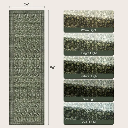 Miniatura 2 de Lofus Alfombra de área 2 x 8 para pasillos, alfombra verde lavable con parte trasera de goma antideslizante, alfombra suave de pelo bajo