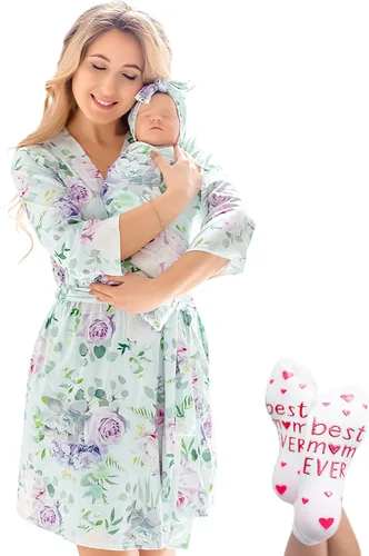 Miniatura 16 de ECO BABY - Conjunto de bata y manta para mamá y yo Bata de maternidad y conjunto de bebé a juego para niña, niño Parto hospitalario y parto
