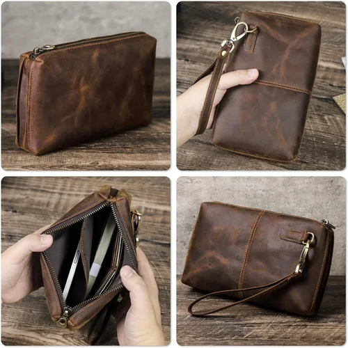 Miniatura 47 de Funda de piel de grano superior para hombre y mujer, múltiples bolsillos/ranuras, RFID de gran capacidad para tarjetas, cheques, dinero, pasaporte
