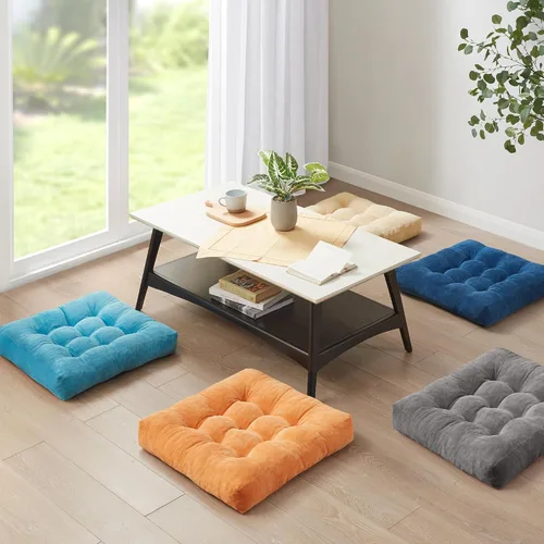 Miniatura 51 de Juego de 2 almohadas de suelo de meditación, almohadas cuadradas grandes para adultos, cojín de pana copetuda para sala de estar de tatami, gris, 22