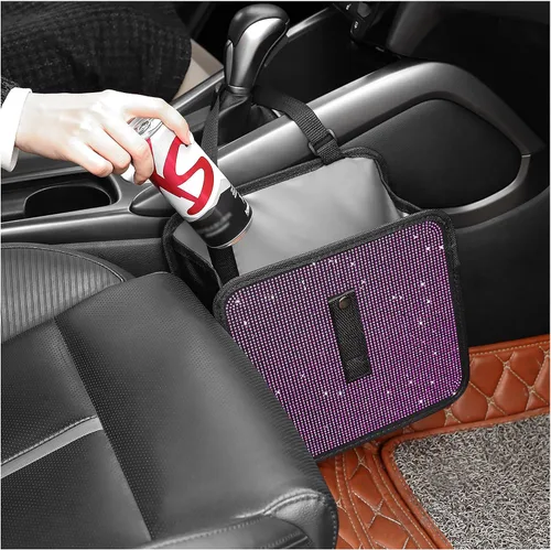 Miniatura 10 de Botes de basura plegables con diamantes de imitación, contenedor de automóvil brillante para organizador y decoración de asientos, accesorios