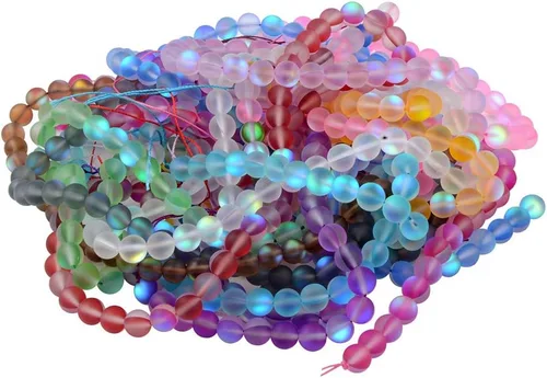 Miniatura 4 de Cuentas de cristal Aurora mate de 0.394 pulgadas (0.394 in), color marrón esmerilado con purpurina brillante, cuentas sueltas redondas sueltas