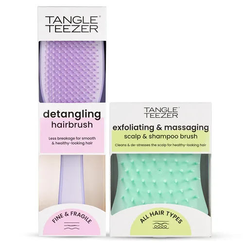 Tangle Teezer Ultimate Detangler cepillo y paquete de masaje para el cuero cabelludo, para exfoliar y desenredar tipos de cabello teñido, fino y