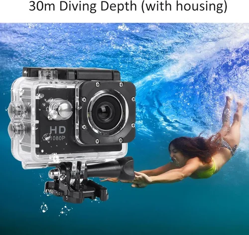 Miniatura 3 de VBESTLIFE Cámara de acción, Cámara de acción 1080P 12MP, Cámara de lente gran angular Cámara de aventura subacuática, Pantalla TFT LCD HD de 2.0