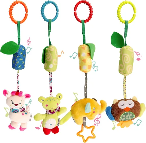 4 Paquetes de Juguetes para Cochecito de Bebé, Campanitas Colgantes para Asiento de Auto para Niños y Niñas, Adorable Juguete Musical de Cuna con