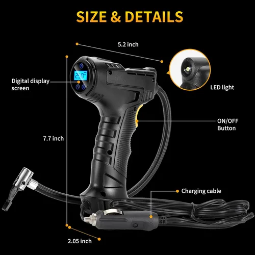 Miniatura 3 de Compresor de aire portátil de 150 PSI para neumáticos de automóvil, inflador digital de neumáticos con linterna LED, bomba automática de 12 V