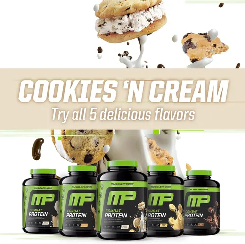 Miniatura 6 de MusclePharm Combat Proteína en polvo, sabor a galletas y crema, alimenta los músculos para entrenamientos productivos, 5 fuentes de proteína