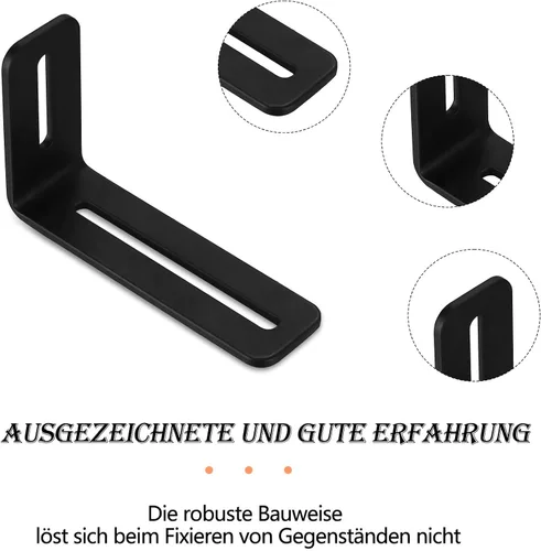 Miniatura 3 de 6 soportes en L ajustables ranurados, soporte negro en forma de L con 2 agujeros ranurados, soportes de esquina en ángulo recto de metal de 90
