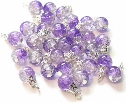 Miniatura 12 de 30pcs Handcrafted Crackle Glass Beads Drops w/Silver Wire & Bead Cap ~Jewelry Making~ (Army Green)