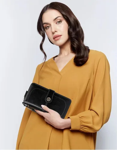 Miniatura 2 de VONCOSS Cartera larga con cremallera alrededor de las mujeres de gran capacidad, para tarjetas de crédito, soporte para teléfono, embrague