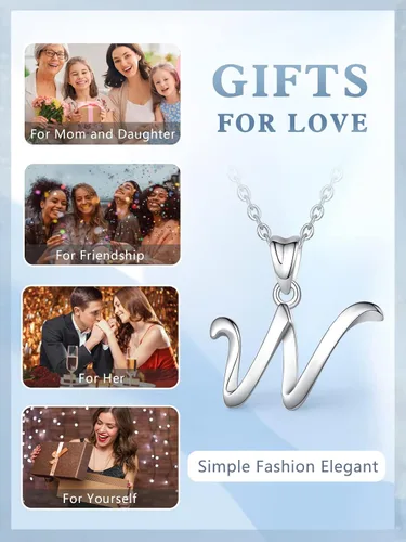 Miniatura 113 de EUDORA Collares de plata esterlina con inicial para mujer, regalos clásicos de 26 letras sin cuello para niñas, hermana, madre hija, cadena de 18