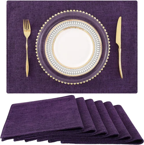 Miniatura 24 de homing - Juego de 4 manteles individuales de algodón y lino, manteles de tela lavables para mesa de comedor de estilo rústico para interiores y Negro