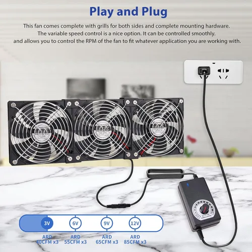 Miniatura 2 de Ventilador de computadora con enchufe de CA, ventilador de computadora de 12 V con CC 3-12 V a CA 100-240 V controlador de velocidad para Biltong