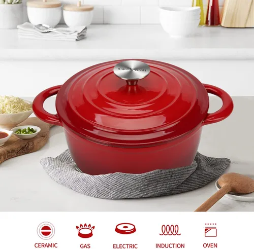 Miniatura 7 de Horno holandés de hierro fundido esmaltado, olla de cocción resistente de 4.5 cuartos de galón con tapa, apta para horno hasta 500 ° F para hornear