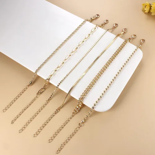Miniatura 6 de FINREZIO 6 pulseras de cadena de oro para mujer, pulsera cubana con cuentas de eslabones de clip de papel, pulsera de cadena de cable grueso
