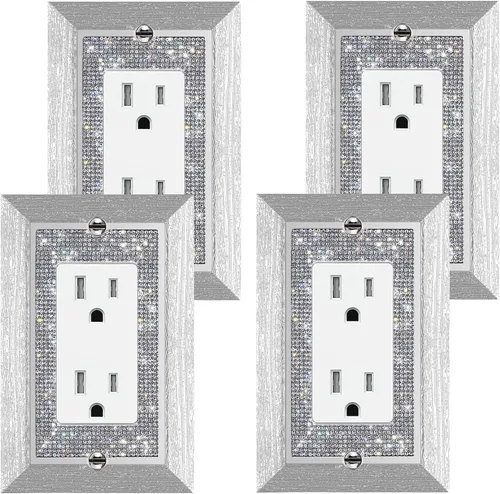 Miniatura 24 de 4 Piezas Cubiertas de Tomacorriente con Diamantes de Imitación Plateados Brillantes Placa de Pared 1 Gang Toggle Cubierta de Interruptor de Luz