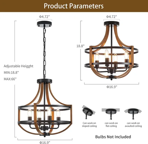 Miniatura 4 de Candelabro de madera de 16.9 pulgadas para comedor de estilo rústico de 4 luces, moderno de madera sintética, vintage, para cocina, vestíbulo