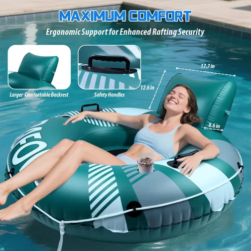 Miniatura 2 de Pool Float Adult, 53" Inflatable Float Tube, River Tubes for Floating Heavy Duty with Mesh Bottom, Inflatable Tube for Beach Lake Rafting, Verde