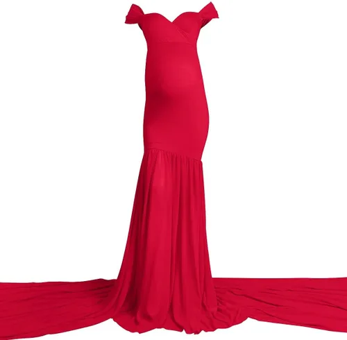 Miniatura 3 de Vestido de maternidad con hombros descubiertos y cuello en V para mujer, vestido largo de gasa con cuello en V y ajuste elegante, para fotografía