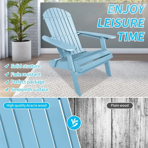 Miniatura 6 de Sillas Adirondack plegables para exteriores, resistentes a la intemperie, con acabado natural, sillas de patio para césped, porche, jardín, piscina