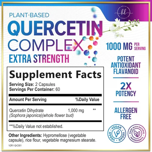 Miniatura 2 de Dihidrato de quercetina 1000 mg por porción - Bioflavonoides de primera calidad a base de plantas - Antioxidante extra fuerte Apoyo para la salud