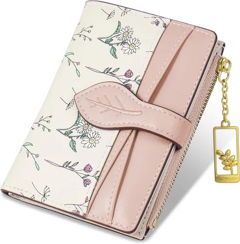 Miniatura 15 de Carteras para mujer - Bloqueo RFID - Pequeña billetera con flores, cuero PU suave, plegable, bolsillo con cremallera para monedas, tarjetero