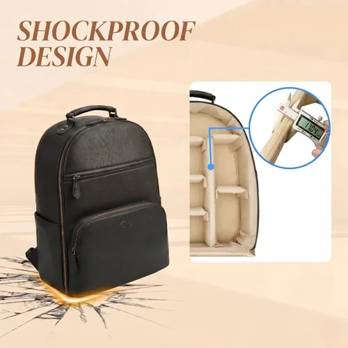 Miniatura 4 de Mochila Clásica para Cámara de Cuero PU para DSLR, Bolsa de Cámara Profesional para Fotógrafos con Compartimento para Laptop de 15 Pulgadas Grande