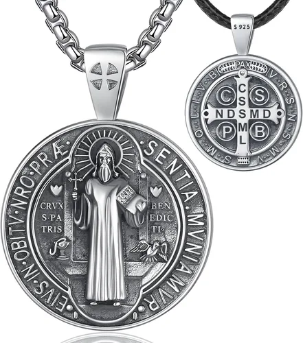 Miniatura 336 de EUDORA Collar de plata de ley 925, San Cristóbal y San Benito, San Miguel, Virgen María, San Judas Tadeo, Cruz de Buen Pastor y Arcángel, Medalla