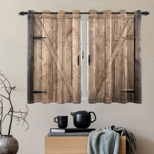 Miniatura 33 de Cortinas rústicas para ventana de puerta de granero, puerta de madera gris, puerta de garaje, tratamiento de ventana para sala de estar, dormitorio