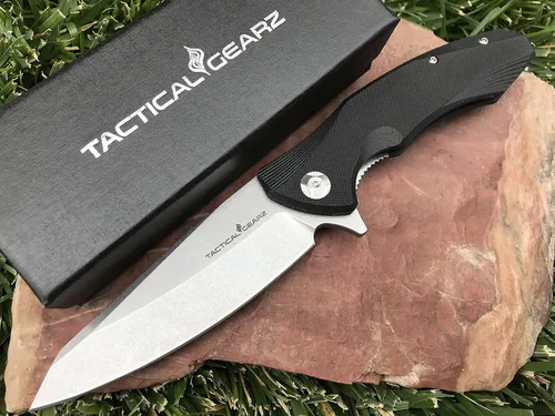 TACTICAL GEARZ Navaja de bolsillo para EDC, mango G10, hoja de acero lavado a la piedra D2, incluye funda (Zeta)