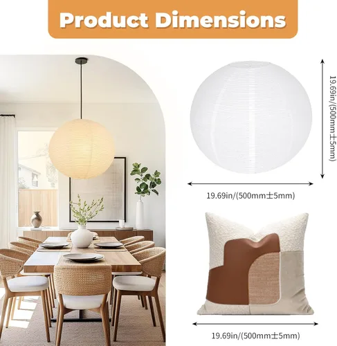Miniatura 2 de Pantalla de lámpara de linterna de papel redonda blanca, pantalla de luz colgante de linternas de papel grandes de 20"x20", diseño plegable chino