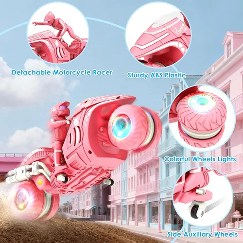 Miniatura 4 de Motocicleta de juguete RC con ruedas RGB, rotación de 360°, control remoto de alta velocidad, moto de cross con jinete, 2.4Ghz Off-Road Motocicletas