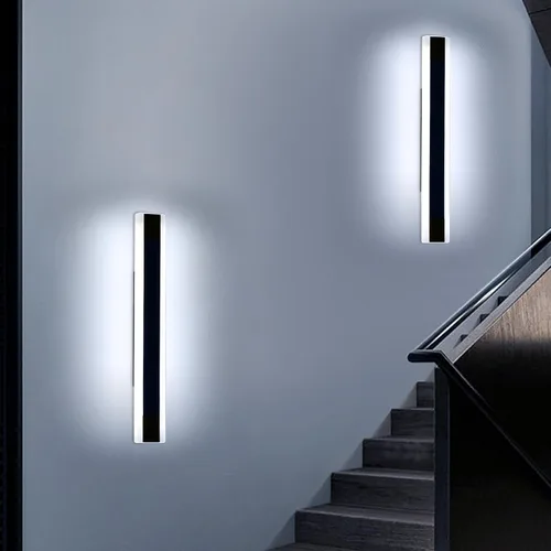 Miniatura 95 de Luz de pared exterior moderna de 47 pulgadas, accesorios de iluminación exterior de acrílico negro de 3000K, montaje en pared, luces de porche