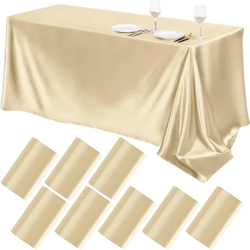 Miniatura 25 de TURSTIN Paquete de 4 manteles de satén negro de 102 x 58 pulgadas, mantel rectangular de seda brillante, tela suave, decoración de mesa para bodas
