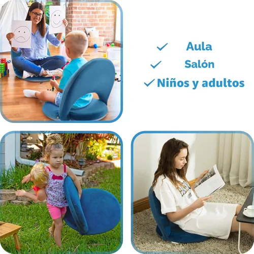 Miniatura 5 de Nnewvante Silla de Piso con Respaldo Ajustable Silla Plegable de Meditación Tela Similar a Gamuza Reclinable Acolchado Multiángulo para Adultos Azul