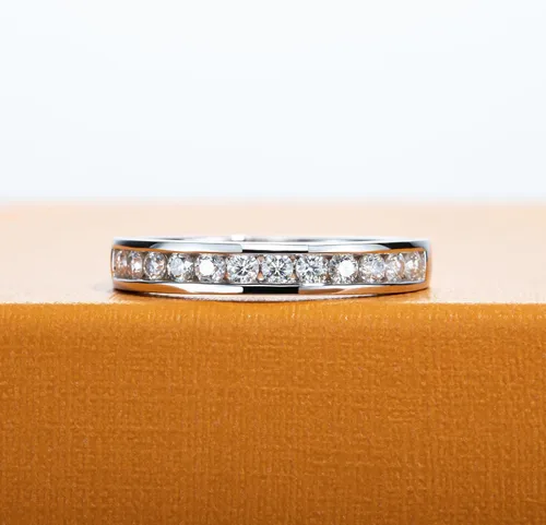 Miniatura 3 de Anillos de eternidad de moissanita, anillos de boda, color D, claridad VVS1, redondo, corte brillante, plata de ley 925, 56 piedras, anillos